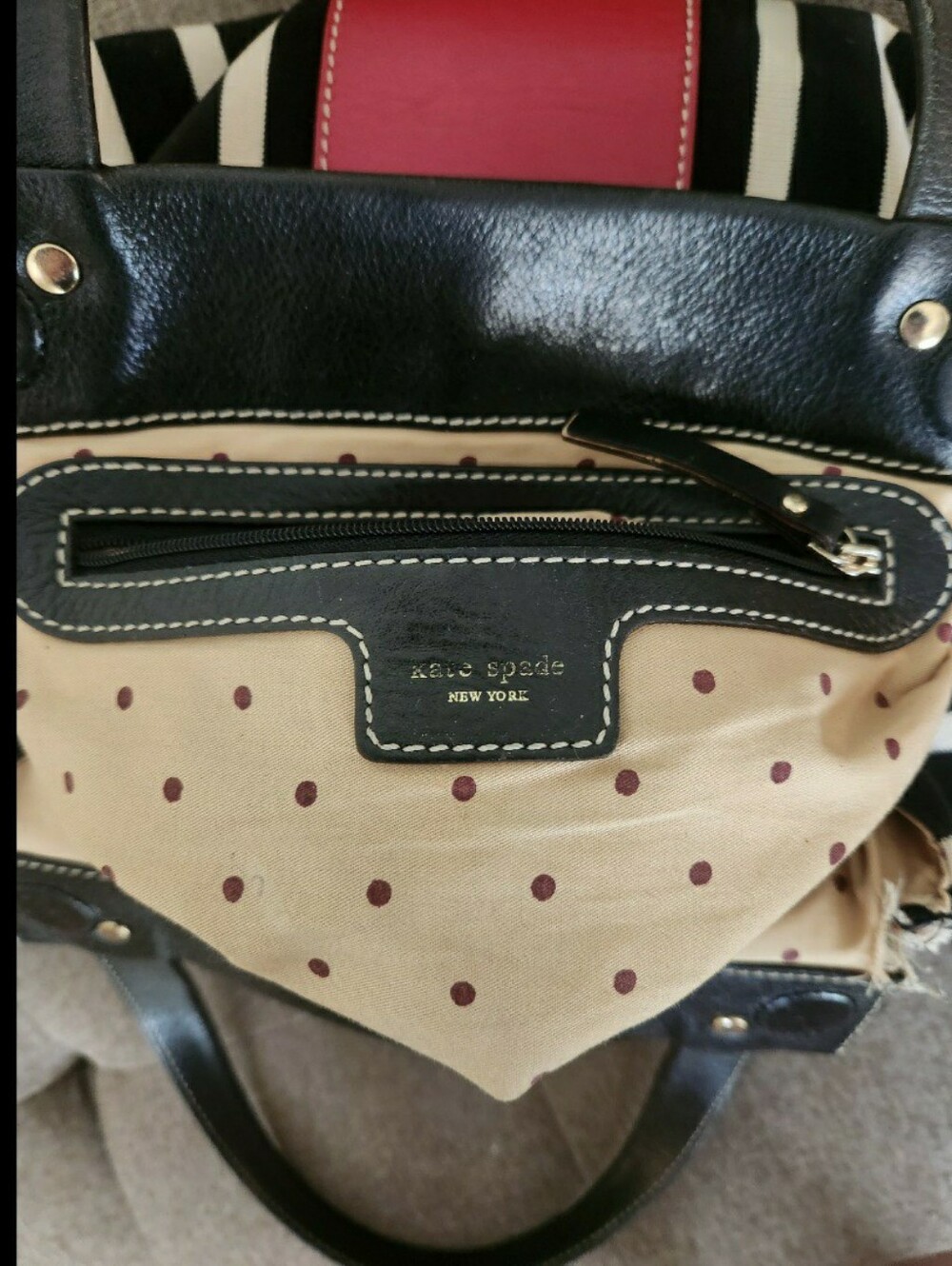 Kate Spade Vintage Black & White Striped Tote with Pink Center Panel - Picture 5 of 11